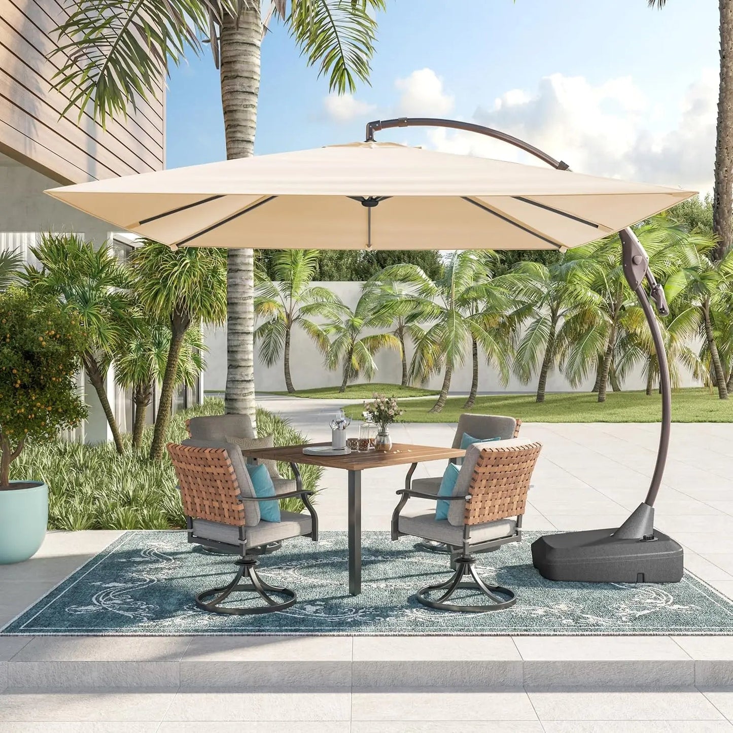 10x10 FT Patio Offset Umbrella Large Square Aluminum Cantilever Umbrella Base Included for Deck Porch - TRENSET