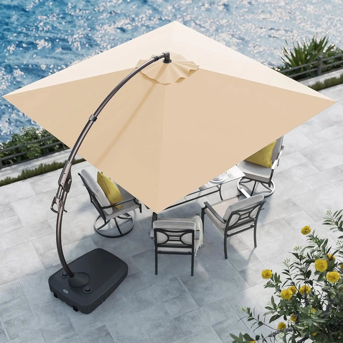 10x10 FT Patio Offset Umbrella Large Square Aluminum Cantilever Umbrella Base Included for Deck Porch - TRENSET