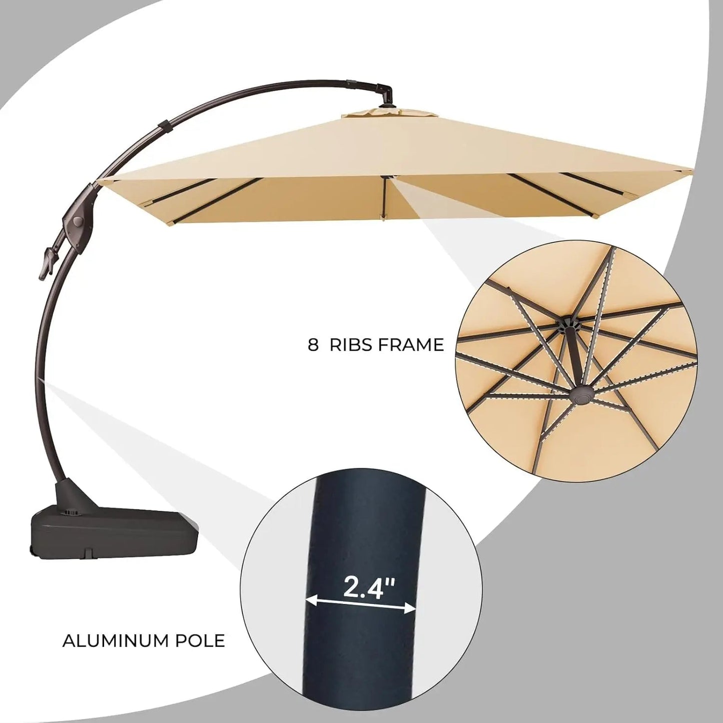 10x10 FT Patio Offset Umbrella Large Square Aluminum Cantilever Umbrella Base Included for Deck Porch - TRENSET