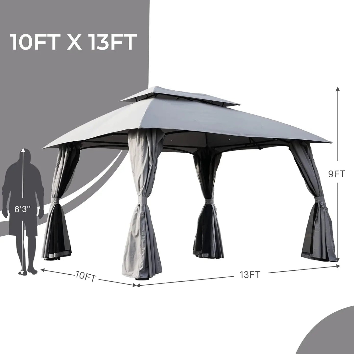 10x13 FT Gazebo Double Soft Top Canopy Anti - UV Shelter with Privacy Curtains and Netting Perfect Gift for Garden Lovers - TRENSET