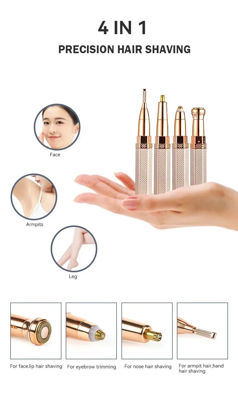 4 In 1 Lipstick Shaver Painless Mini Hair Removal Shaver Electric Nose Hair Epilator Face Armpit Hair Remover Eyebrow Trimmer - TRENSET