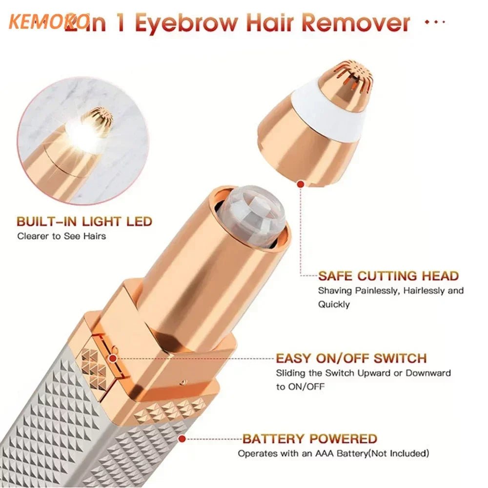 4 In 1 Lipstick Shaver Painless Mini Hair Removal Shaver Electric Nose Hair Epilator Face Armpit Hair Remover Eyebrow Trimmer - TRENSET