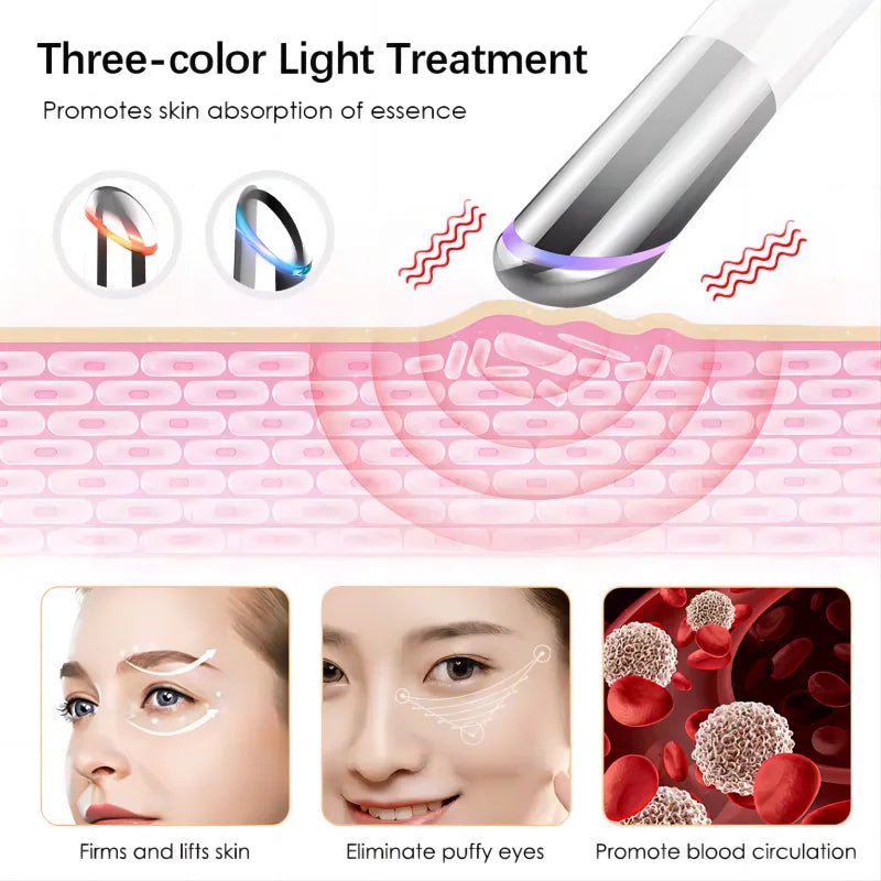 5 In 1 Eye Beauty Device Facial Massager Led Red Light Therapy Wand for Relax Eye Dark Circles Eye Bags Puffiness Skincare Tool - TRENSET