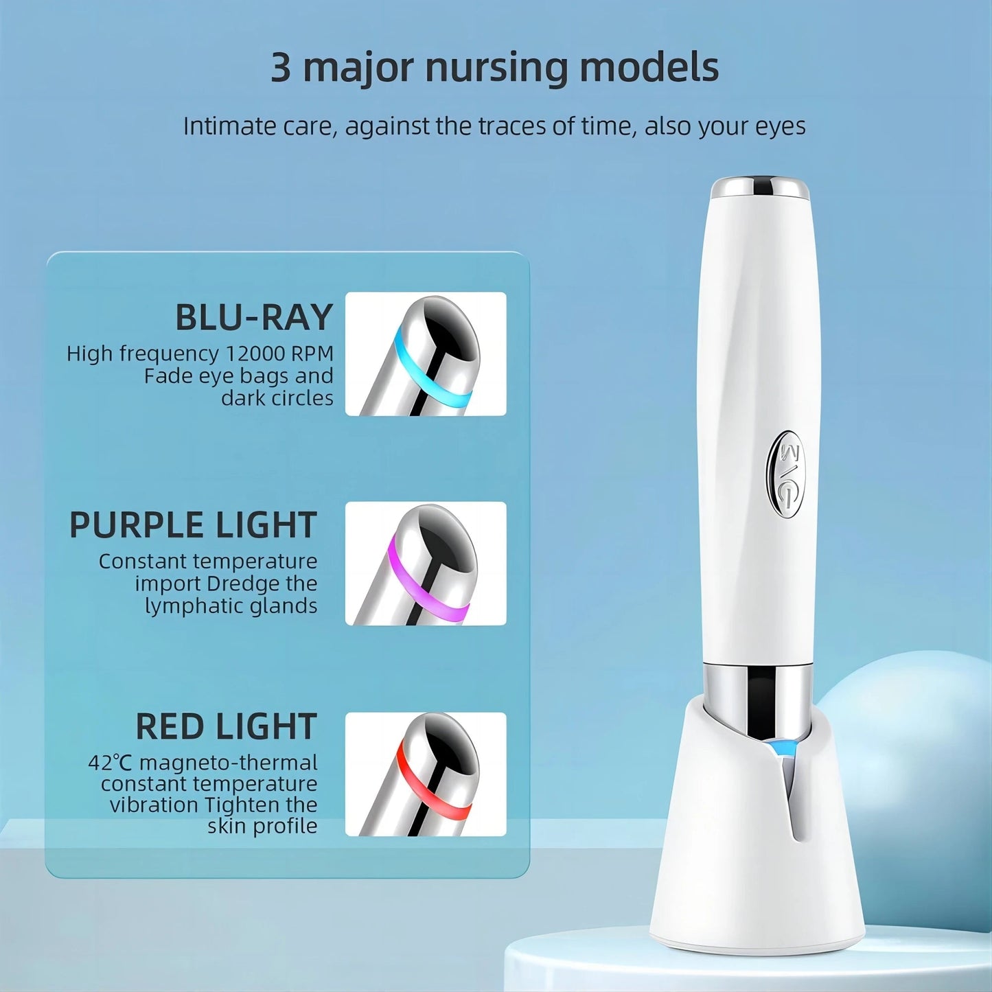 5 In 1 Eye Beauty Device Facial Massager Led Red Light Therapy Wand for Relax Eye Dark Circles Eye Bags Puffiness Skincare Tool - TRENSET