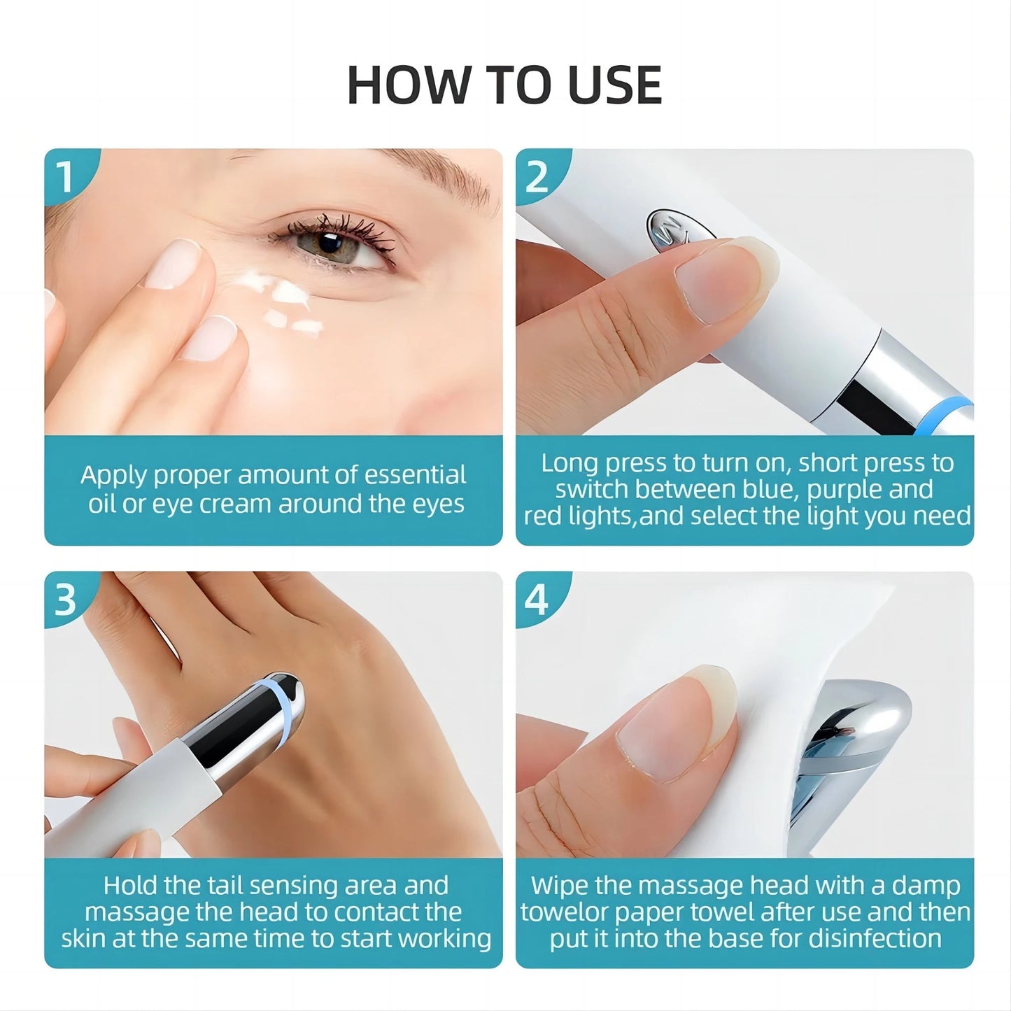 5 In 1 Eye Beauty Device Facial Massager Led Red Light Therapy Wand for Relax Eye Dark Circles Eye Bags Puffiness Skincare Tool - TRENSET