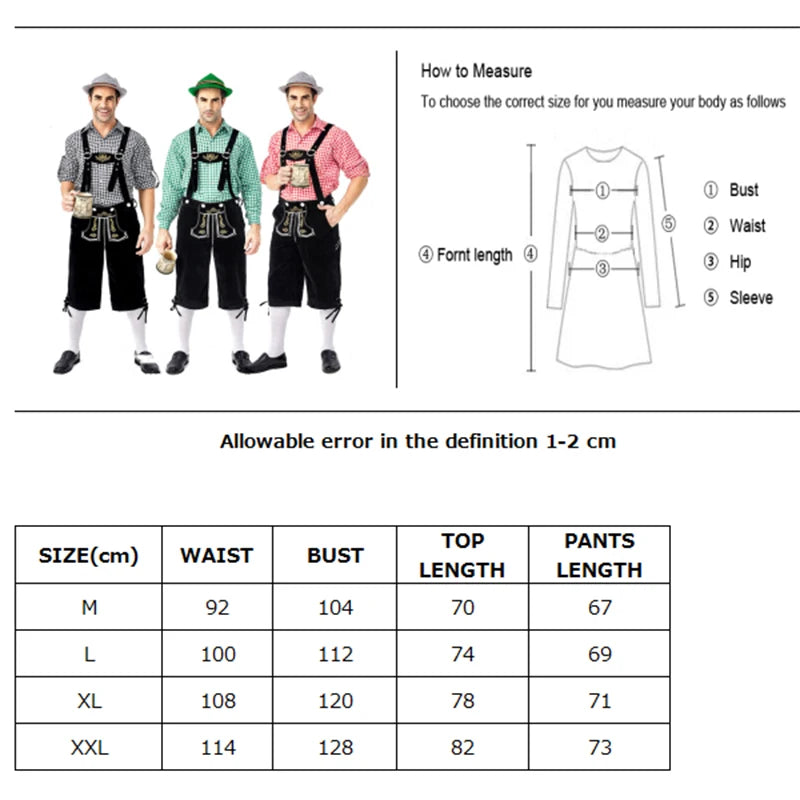 Männer Karneval Oktoberfest Kostüm Kariertes Hemd Lederhosen Outfit Cosplay Halloween Parade Bühnenshow Phantasie Partykleid