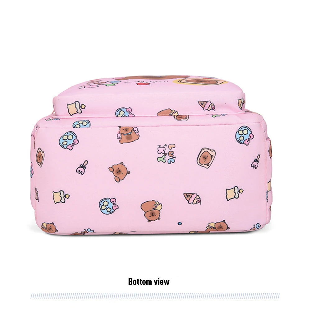 3in1 School Backpack Set Nylon Cute Bookbag Going Out Cartoon Laptop Travel Bag Breathable Back Large Capacity Cute Capybara Bag