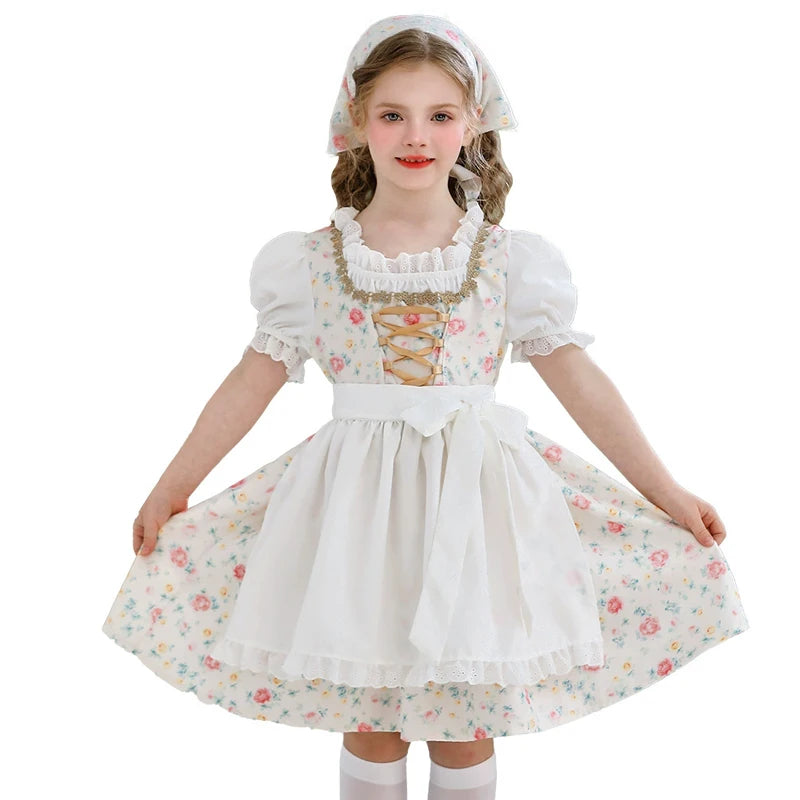 NEU Münchner Oktoberfest für Mädchen Kostüm Klassisches Alpen Dirndl Kleid Cosplay Phantasie Partykleid