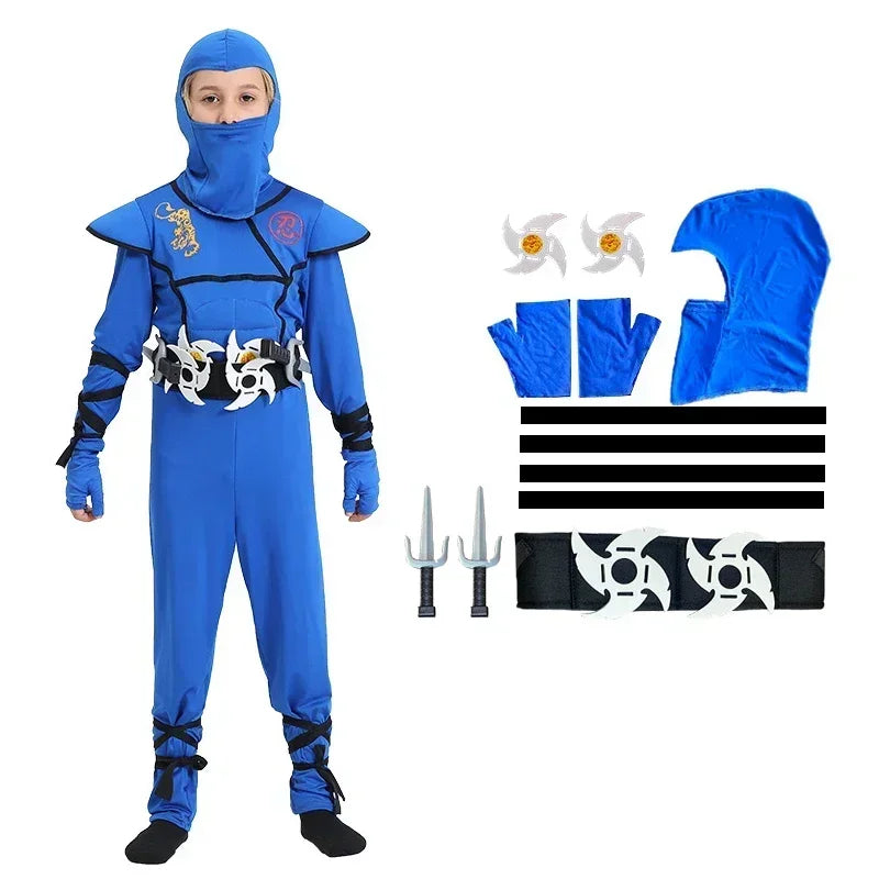 Jungen Mädchen Ninja Cosplay Kostüm für Kinder Anime Samurai Kostüm Kung Fu Dragon Ninja Overall Mit Waffe Outfit Party Halloween