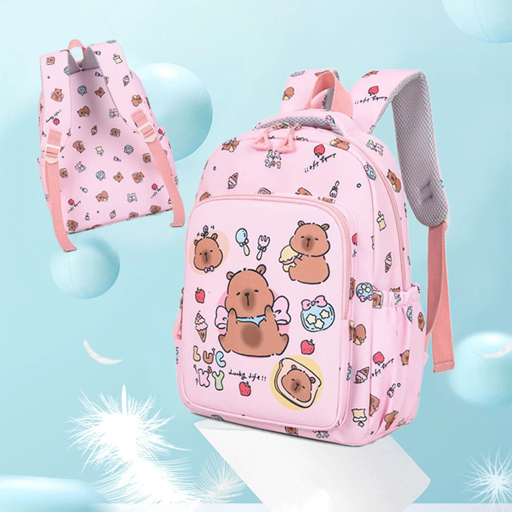 3in1 School Backpack Set Nylon Cute Bookbag Going Out Cartoon Laptop Travel Bag Breathable Back Large Capacity Cute Capybara Bag