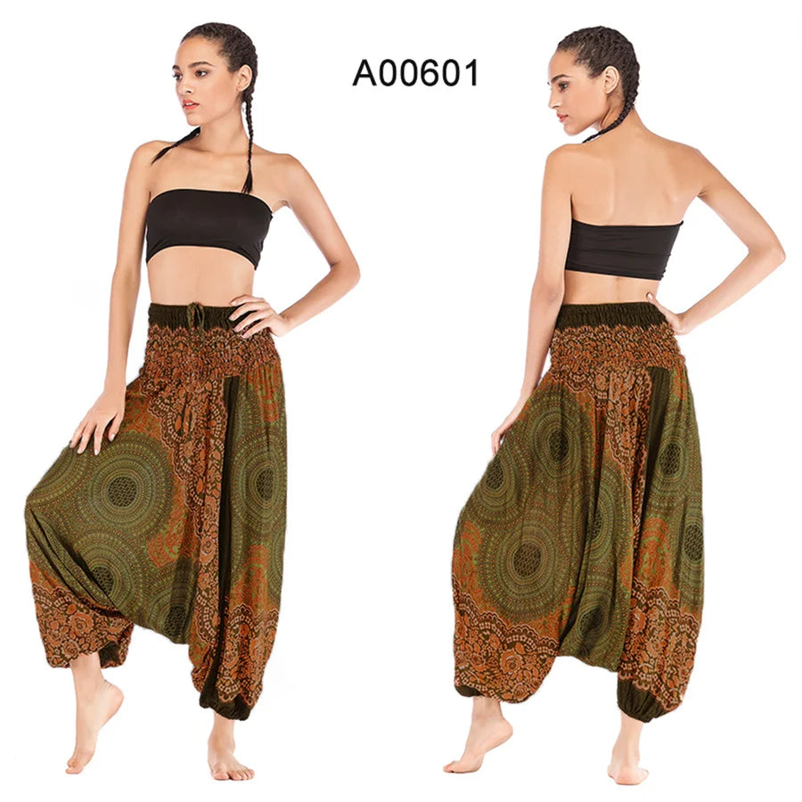 Bohemian Hosen Frauen Pantalones Mujer Hippie Hohe Taille Rayon Harem Baggy Boho Yoga Strand Tragen Gießen Femme Calca Feminina Gedruckt