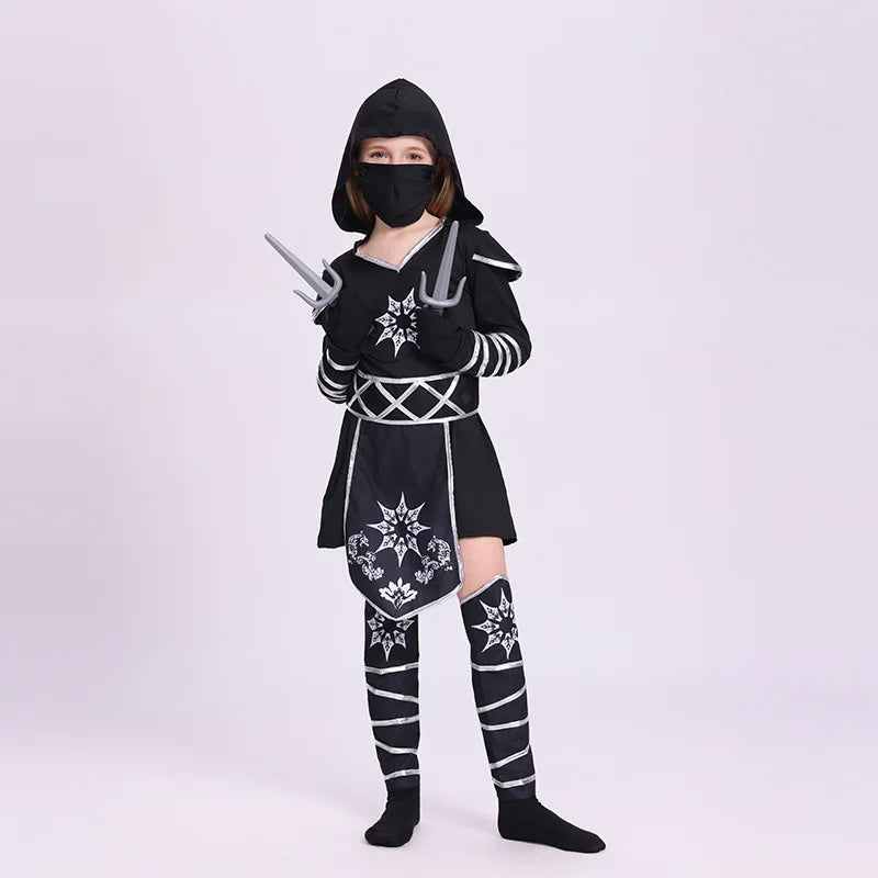 Jungen Mädchen Ninja Cosplay Kostüm für Kinder Anime Samurai Kostüm Kung Fu Dragon Ninja Overall Mit Waffe Outfit Party Halloween