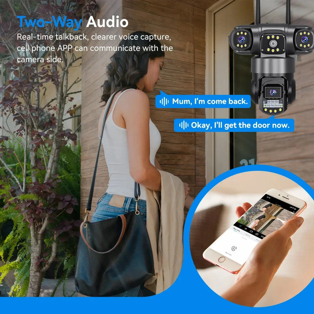 V380 Pro WiFi-IP-Kamera für den Außenbereich, 12 MP, 6K, dreifache Linsen, dreifache Bildschirme, Sicherheitsvideomonitor, Nachtsicht, wasserdichte CCTV-Kameras
