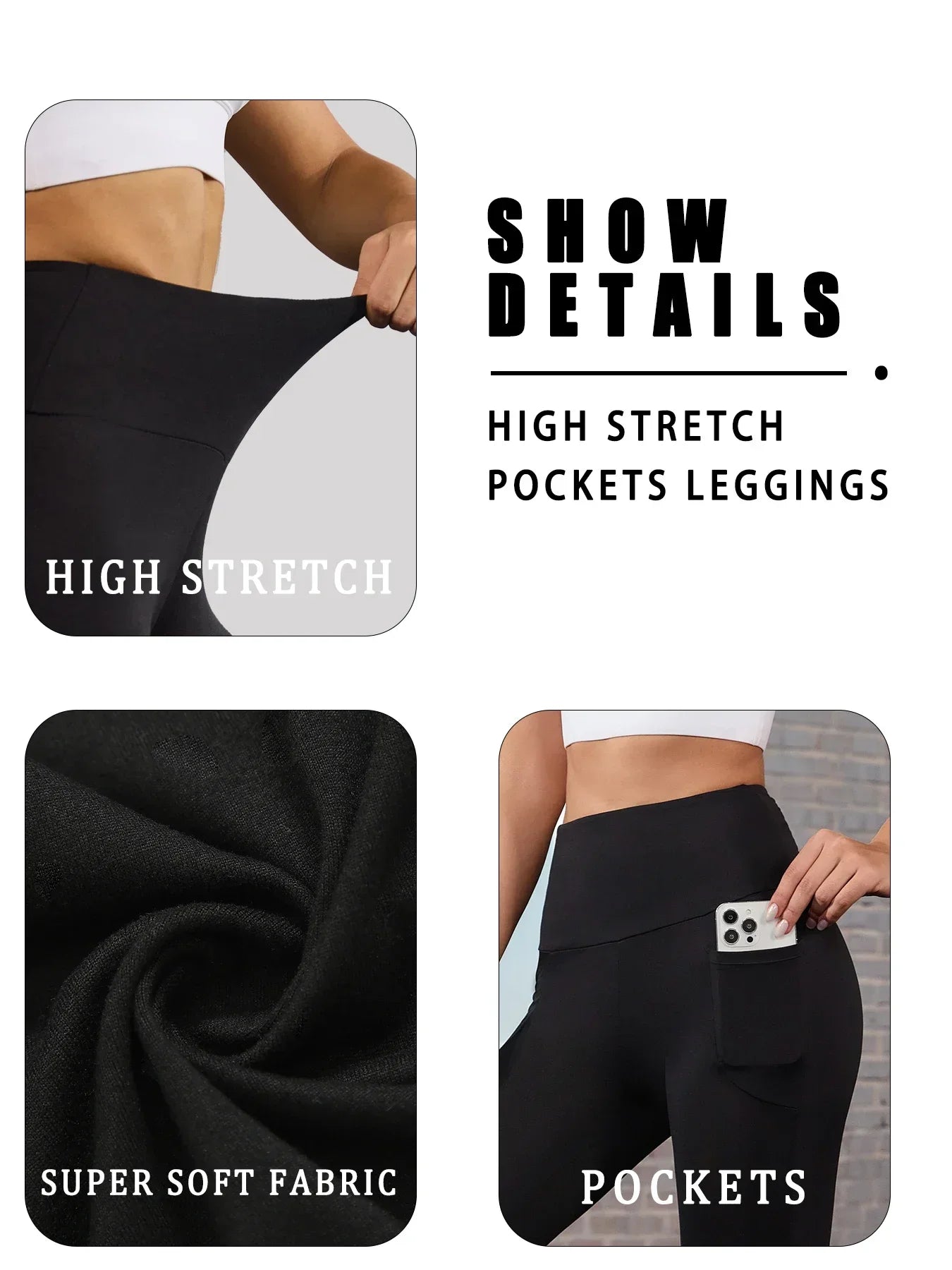 Superweiche Sport-Leggings mit Taschen für Frauen, hohe Taille, Workout, Yoga, Laufen, Push-Up, Fitnessstudio, Fitness, enge Hosen für Damen