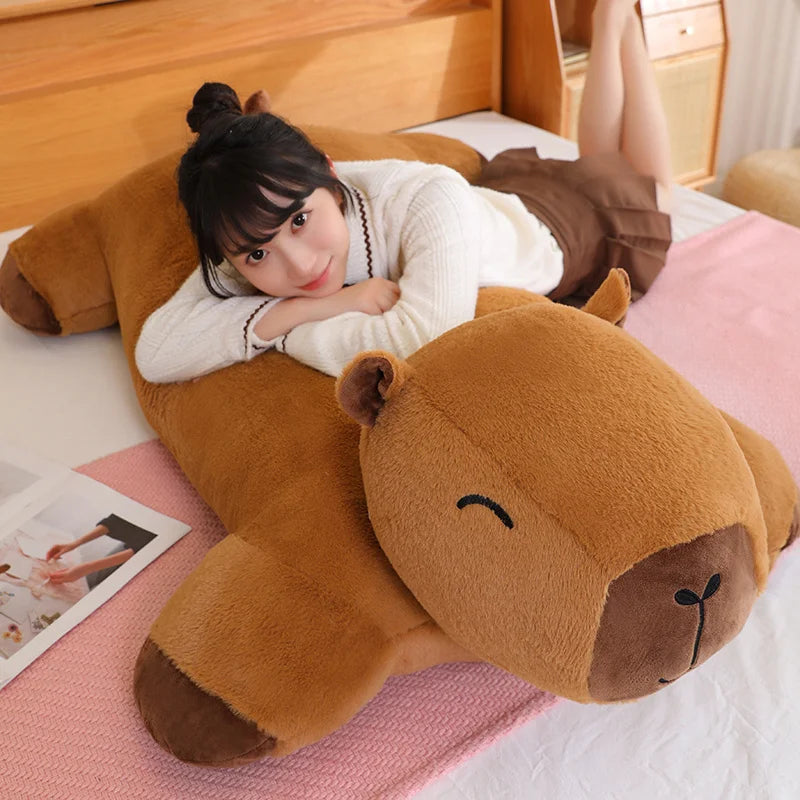 Riesige Kawaii Capybara Plüschpuppe Bodenmatte Hochwertiger Tierbrauner Capybara Plüschteppich Wohndekor Geschenk für Jungen und Mädchen