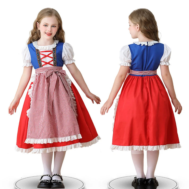 NEU Münchner Oktoberfest für Mädchen Kostüm Klassisches Alpen Dirndl Kleid Cosplay Phantasie Partykleid