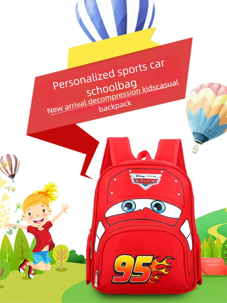 Disney Cars Lightning McQueen 95 Flame Backpack for child Water Resistant School Bag Adjustable Strap Multi-Color Cartoon Gift