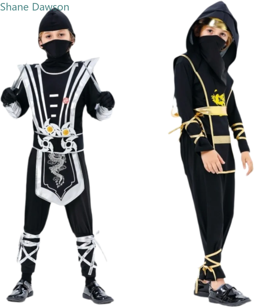 Jungen Mädchen Ninja Cosplay Kostüm für Kinder Anime Samurai Kostüm Kung Fu Dragon Ninja Overall Mit Waffe Outfit Party Halloween