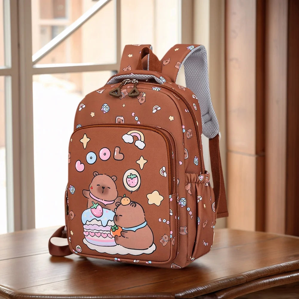 3in1 School Backpack Set Nylon Cute Bookbag Going Out Cartoon Laptop Travel Bag Breathable Back Large Capacity Cute Capybara Bag