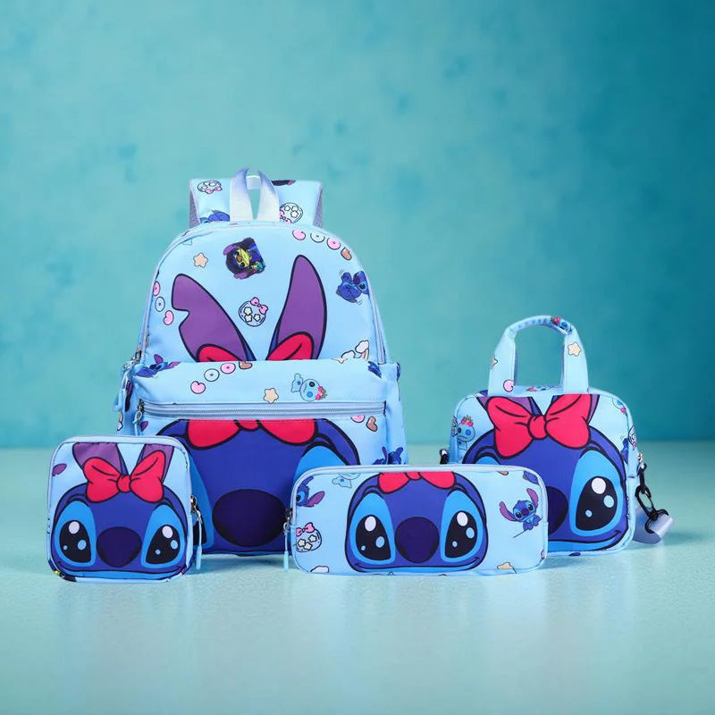 4pcs Stitch Backpack, Pencil Case, Shoulder Bag, Wallet Set, Stitch and Angel School Bag, Casual Student Travel Daypack, Gift