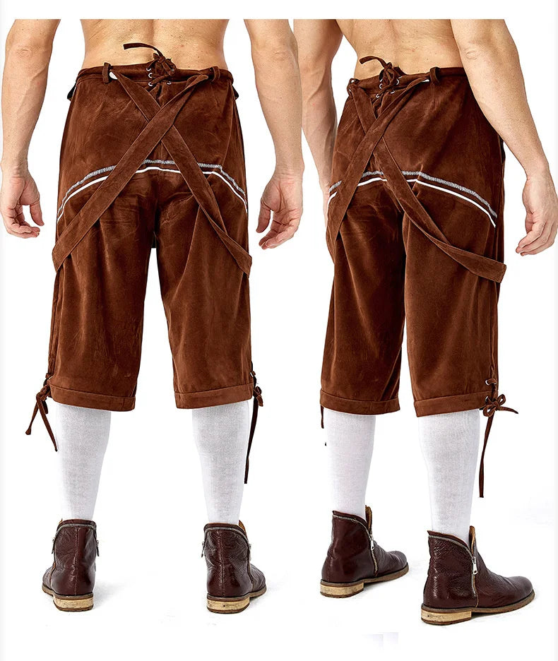 Herren Lederhosen Oktoberfest Kostüm Bayerische Bier Strap Hosen Halloween Karneval Phantasie Party Dress Up Schwarz Braun