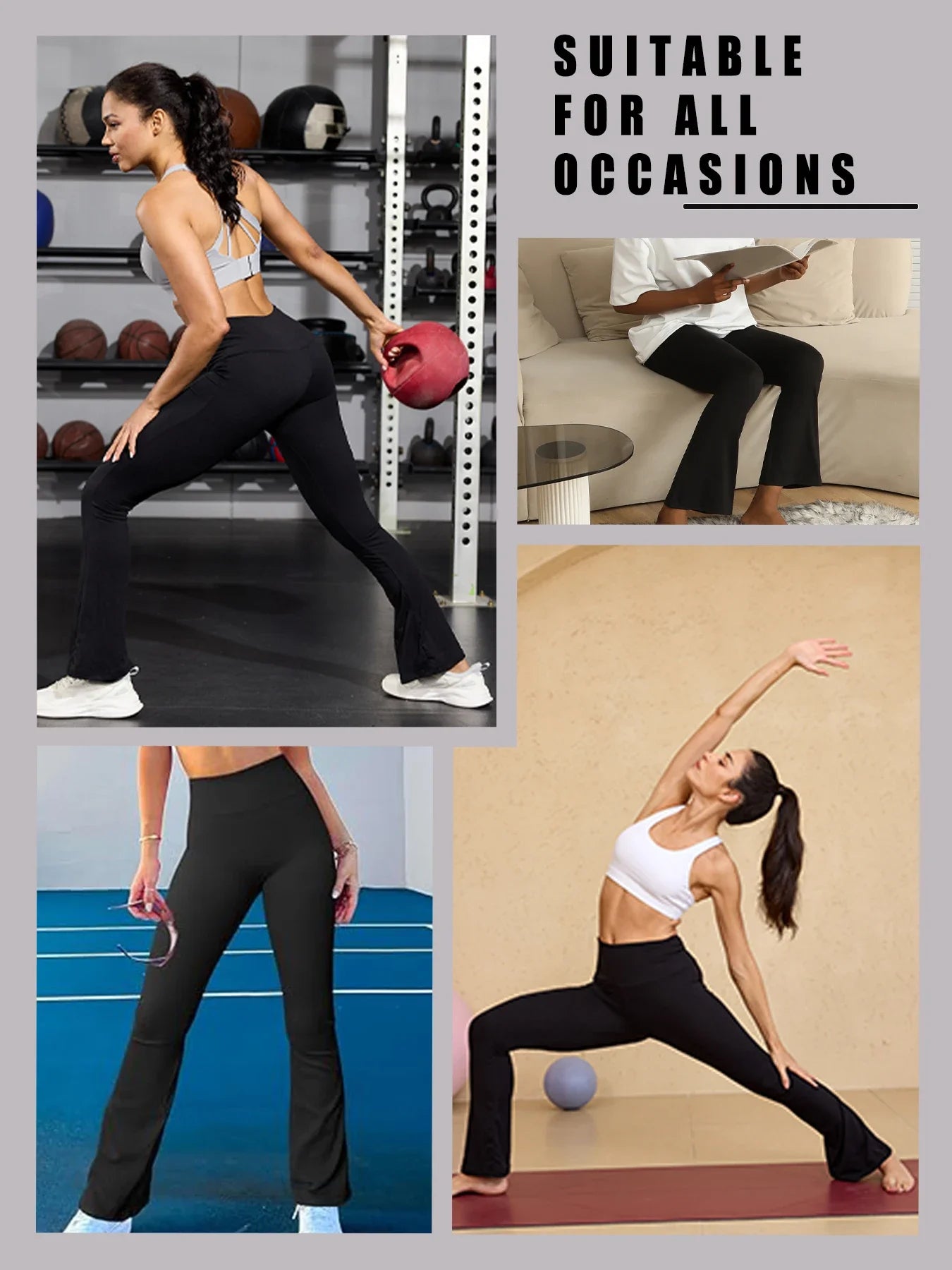 5er-Pack superweiche Schlaghosen für Damen, hohe Taille, Bauchkontrolle, Workout, Yoga, Push-Up, Fitnessstudio, Fitness-Leggings, Schlaghosen