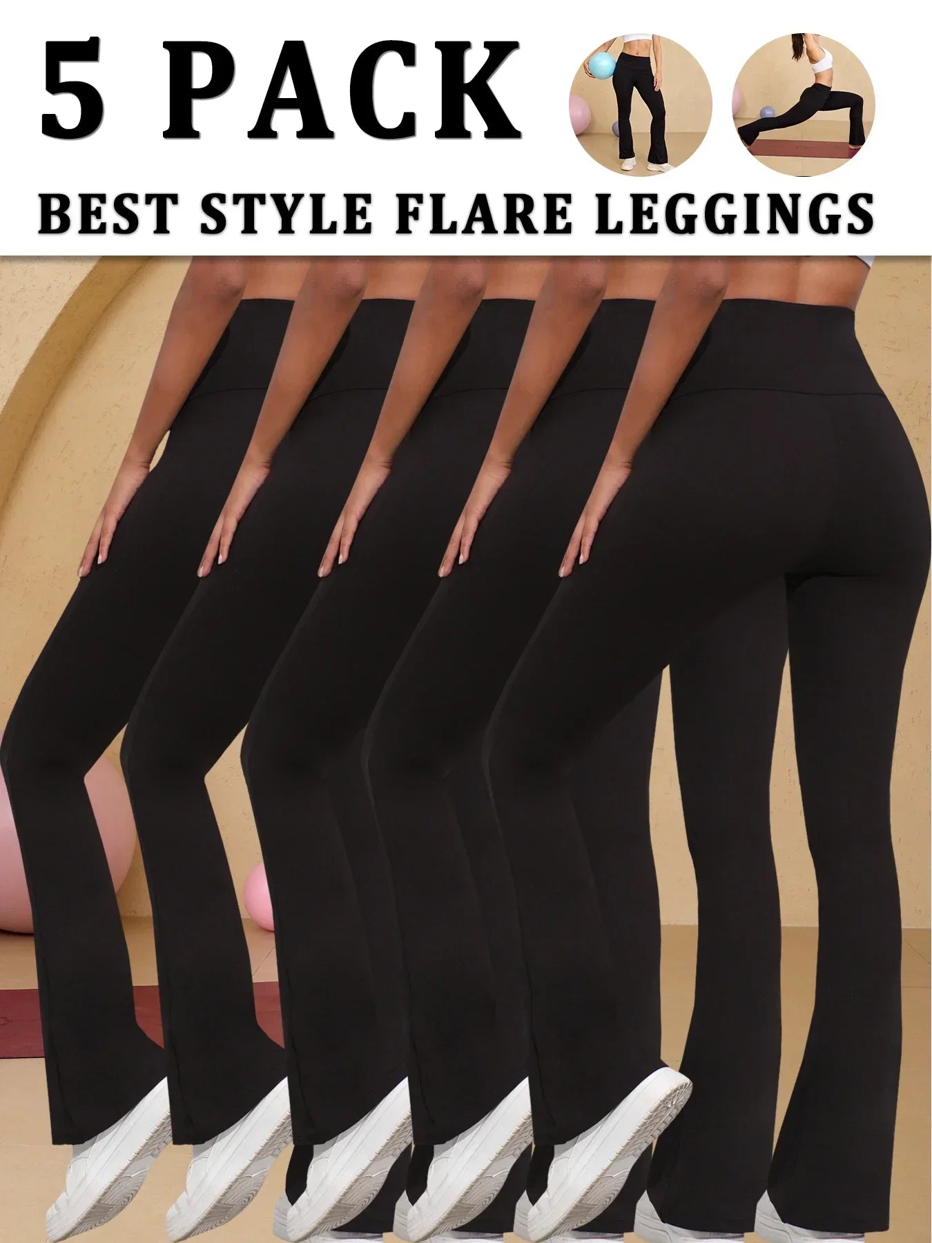 5er-Pack superweiche Schlaghosen für Damen, hohe Taille, Bauchkontrolle, Workout, Yoga, Push-Up, Fitnessstudio, Fitness-Leggings, Schlaghosen