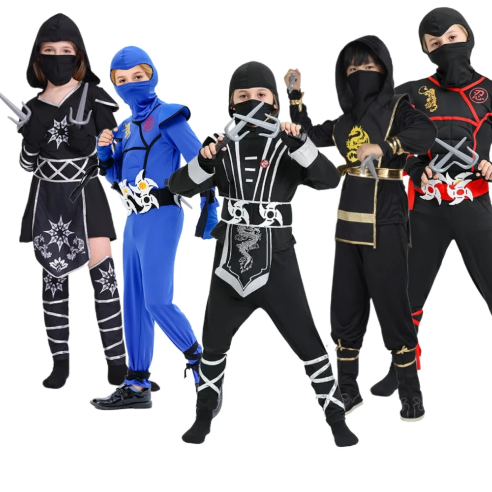Jungen Mädchen Ninja Cosplay Kostüm für Kinder Anime Samurai Kostüm Kung Fu Dragon Ninja Overall Mit Waffe Outfit Party Halloween