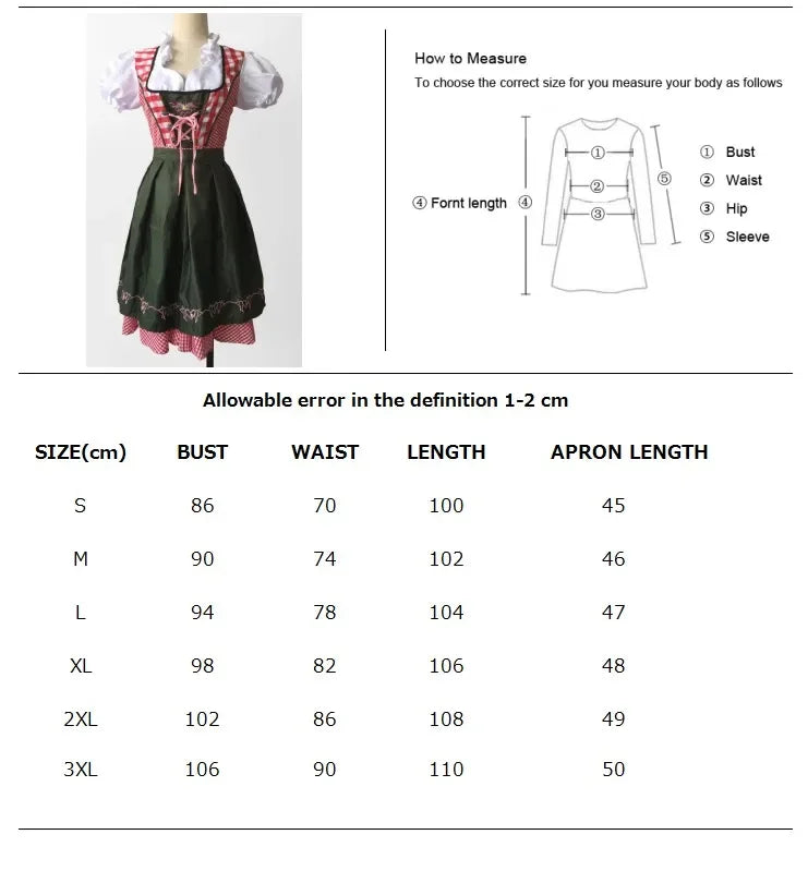 Damen Kellnerin Dienstmädchen Kleid Erwachsene Bayern Oktoberfest Kleid Bier Karneval Party Outfit Kostüm Mann Lederhosen Dirndl Outfit