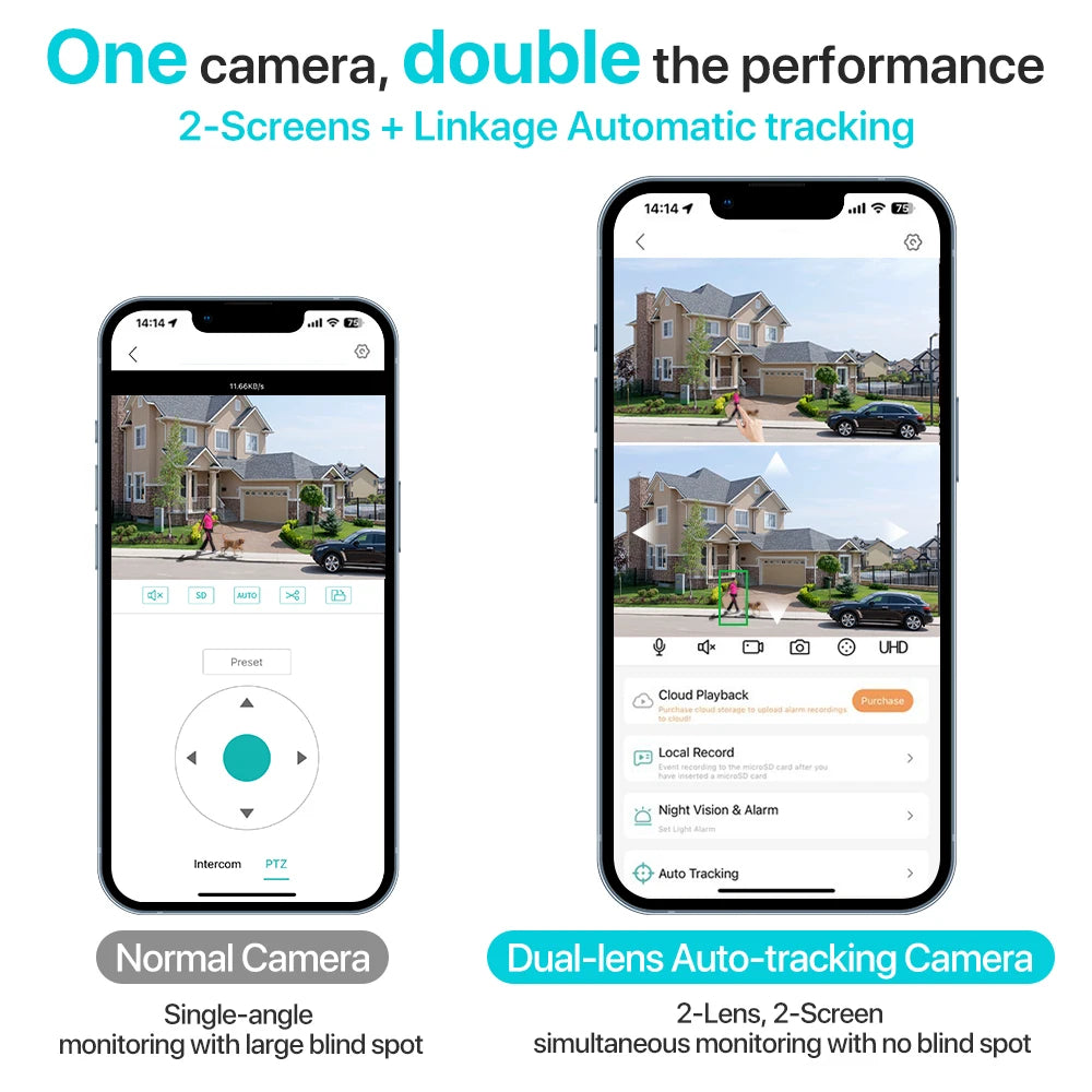 4K 8MP HD Wifi PTZ-Kamera für den Außenbereich, 4MP, Doppelobjektiv, Doppelbildschirm, AI-Auto-Tracking, IP-Kamera, CCTV, Audio-Videoüberwachung, P2P, iCSee