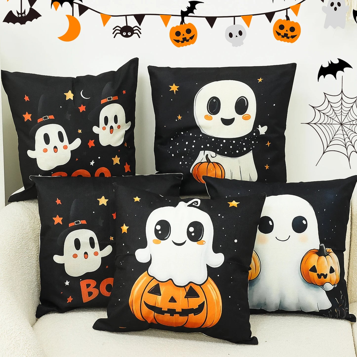 45x45cm Halloween Geist Kürbis Kissenbezug Bedruckter Leinenmischung Dekokissenbezug Dekoratives Sofakissen Pillowslip Home Decor