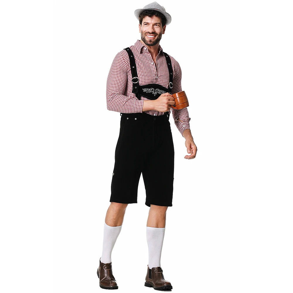 Dreiteiliges Set Oktoberfest Lederhosen Kostüm für Herren Bayerische Deutsche Bierfeste Hosenträger Hemd Hut Cosplay Bier Outfits