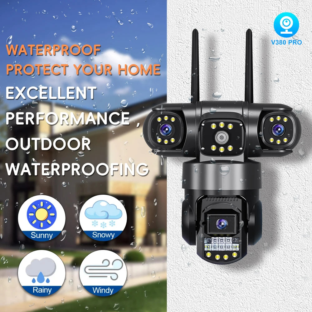 V380 Pro WiFi-IP-Kamera für den Außenbereich, 12 MP, 6K, dreifache Linsen, dreifache Bildschirme, Sicherheitsvideomonitor, Nachtsicht, wasserdichte CCTV-Kameras