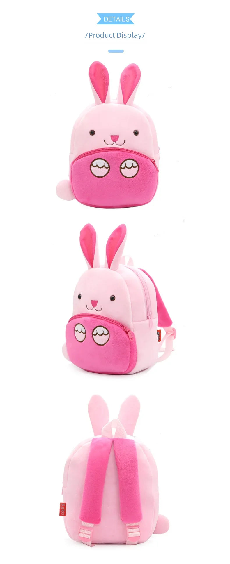 Cartoon Animal Kids Backpack Double Shoulder Plush Nursery Children Bag Customizable Printing Breathable Lightweight