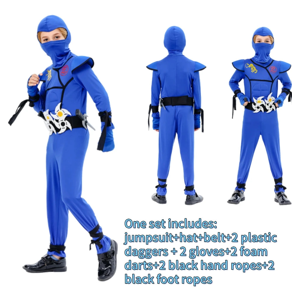 Jungen Mädchen Ninja Cosplay Kostüm für Kinder Anime Samurai Kostüm Kung Fu Dragon Ninja Overall Mit Waffe Outfit Party Halloween