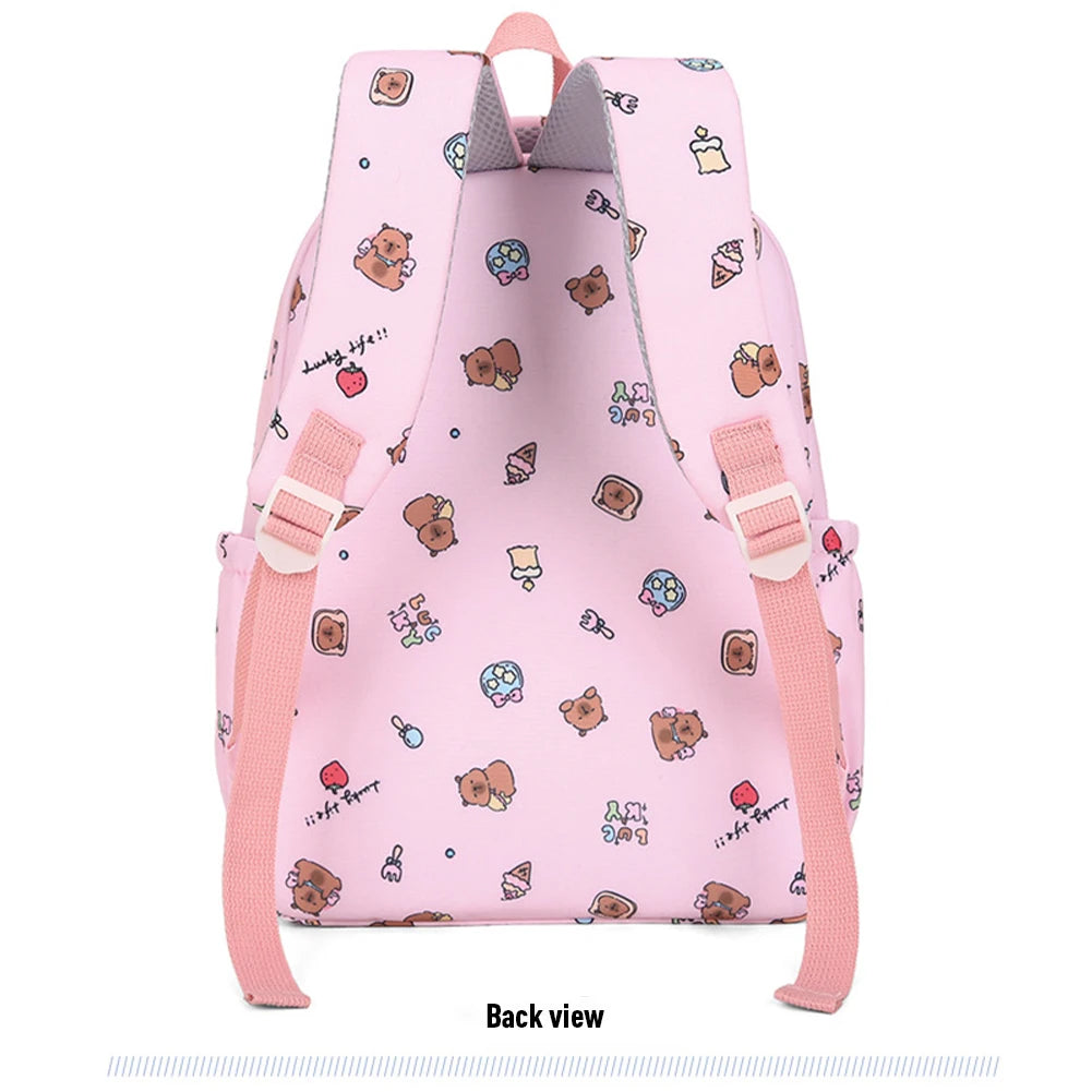 3in1 School Backpack Set Nylon Cute Bookbag Going Out Cartoon Laptop Travel Bag Breathable Back Large Capacity Cute Capybara Bag
