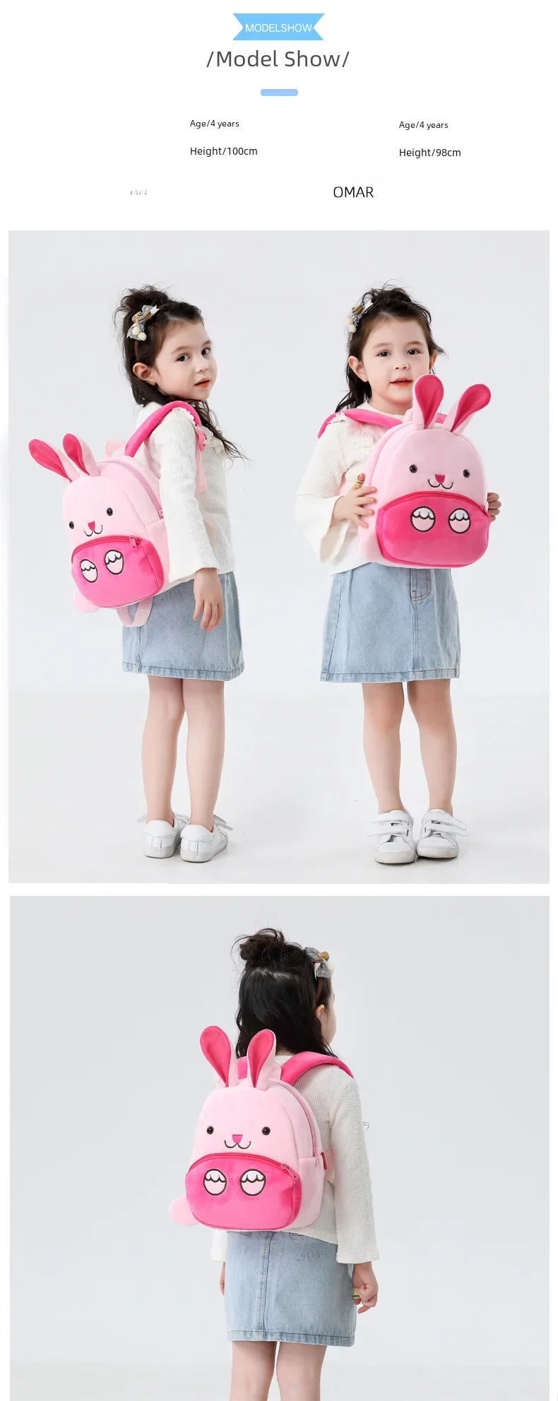 Cartoon Animal Kids Backpack Double Shoulder Plush Nursery Children Bag Customizable Printing Breathable Lightweight