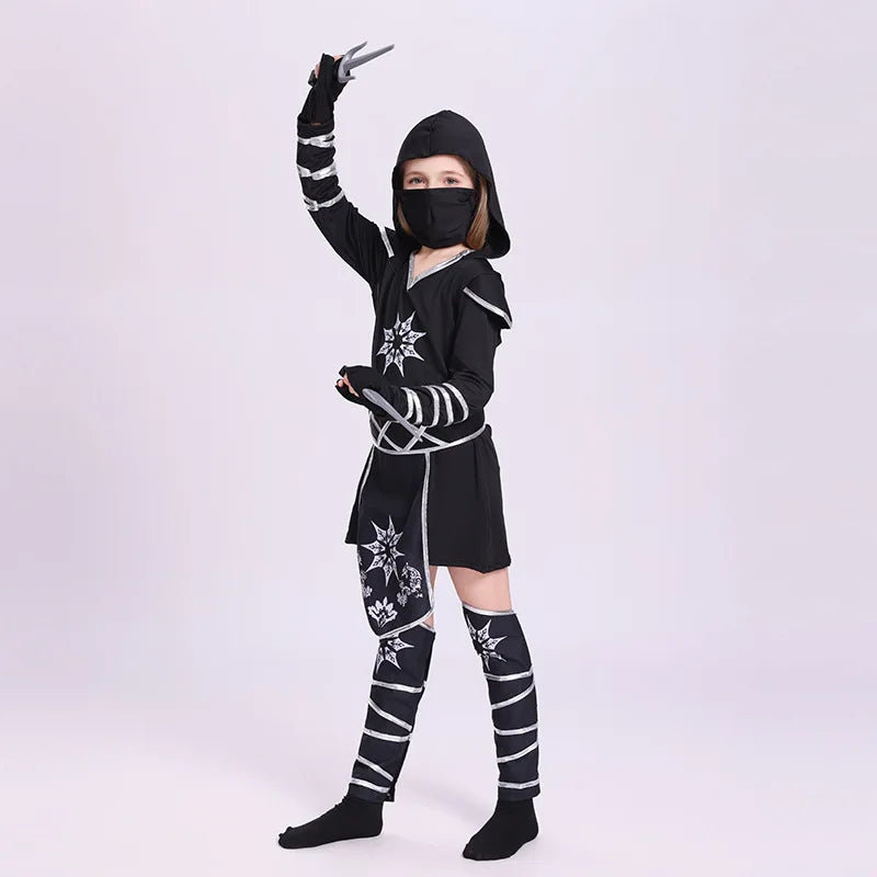 Jungen Mädchen Ninja Cosplay Kostüm für Kinder Anime Samurai Kostüm Kung Fu Dragon Ninja Overall Mit Waffe Outfit Party Halloween