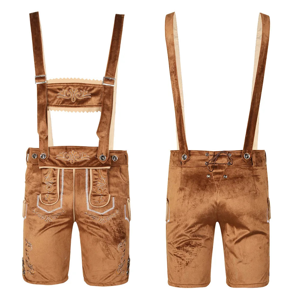 VIP FASHION Deutsches Oktoberfest-Kostüm-Outfit Bayerische Lederhosen-Hosenträger für Herren Braun Schwarz Verstellbare Shorts mittlerer Länge