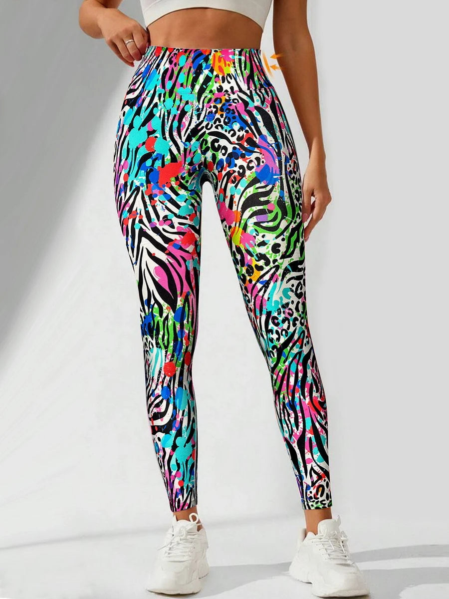 4 Farben bemalte hochelastische Yoga-Leggings 2025 Frauen mit hoher Taille Fitness-Outfits für Frauen Sport Fitnessstudio Athletisch Jogging Workout