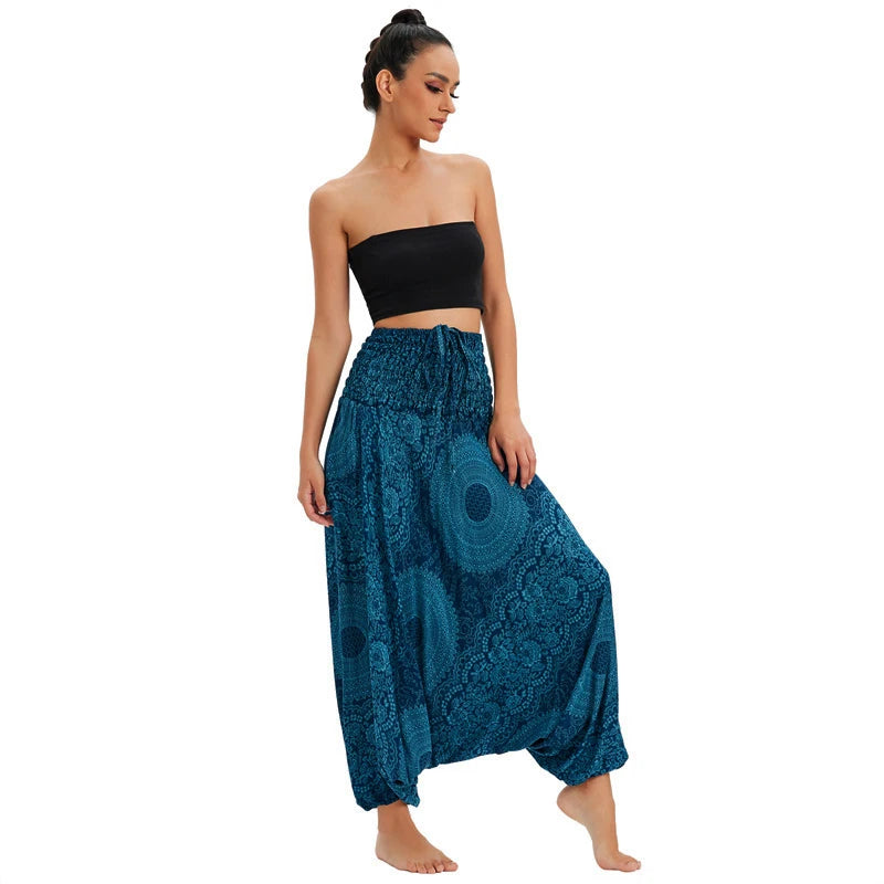 Bohemian Hosen Frauen Pantalones Mujer Hippie Hohe Taille Rayon Harem Baggy Boho Yoga Strand Tragen Gießen Femme Calca Feminina Gedruckt