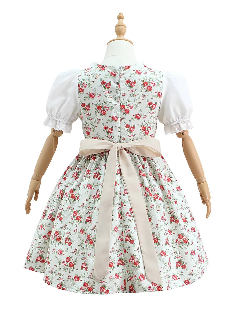IOOTIANY Deutsches Münchner Oktoberfest Kinder Mädchen Blume Rüschen Spitze Lolita Pastoral Kleid Dienstmädchen Cosplay Performance Kostüm Set