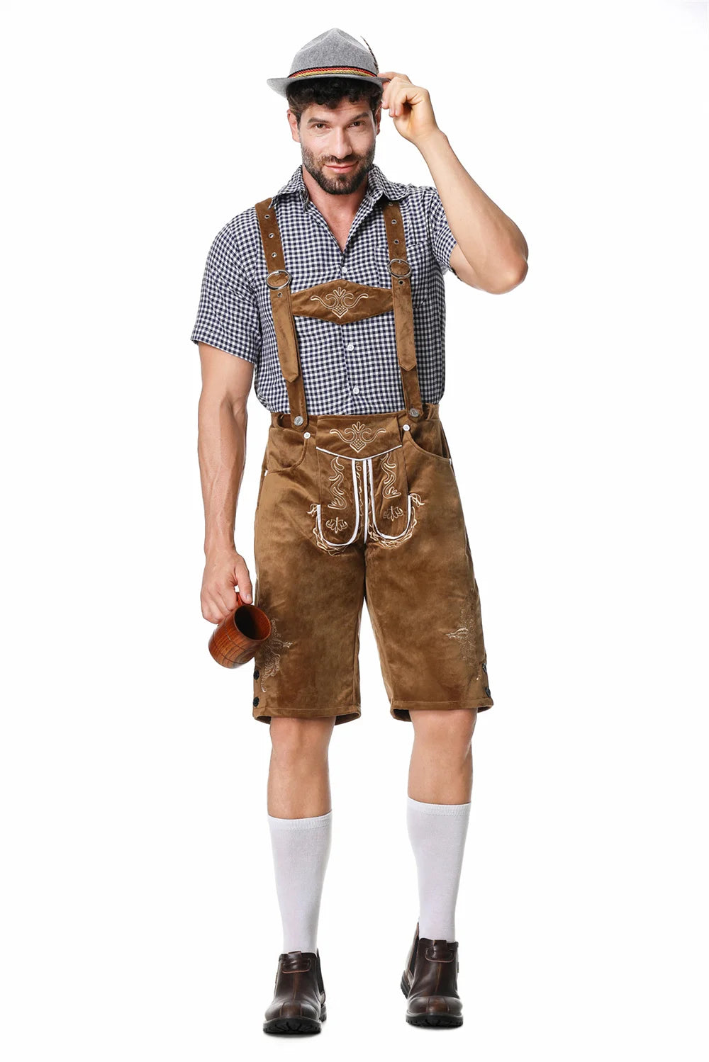 Mann Karneval Oktoberfest Kostüm Top Halfter Lederhosen Hut Bayerischer Barkeeper Halloween Cosplay Phantasie Partykleid