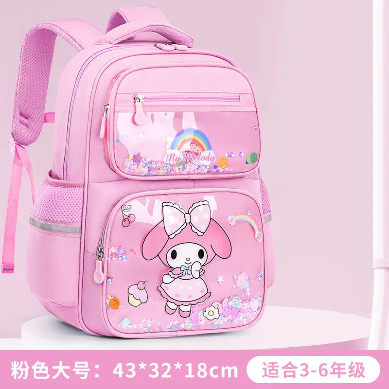 Kids Cute Backpack Big School Bags Students Large Capacity Lightweight Girls Children Kuromi Sanrio Melody Kawaii Cinnamoroll