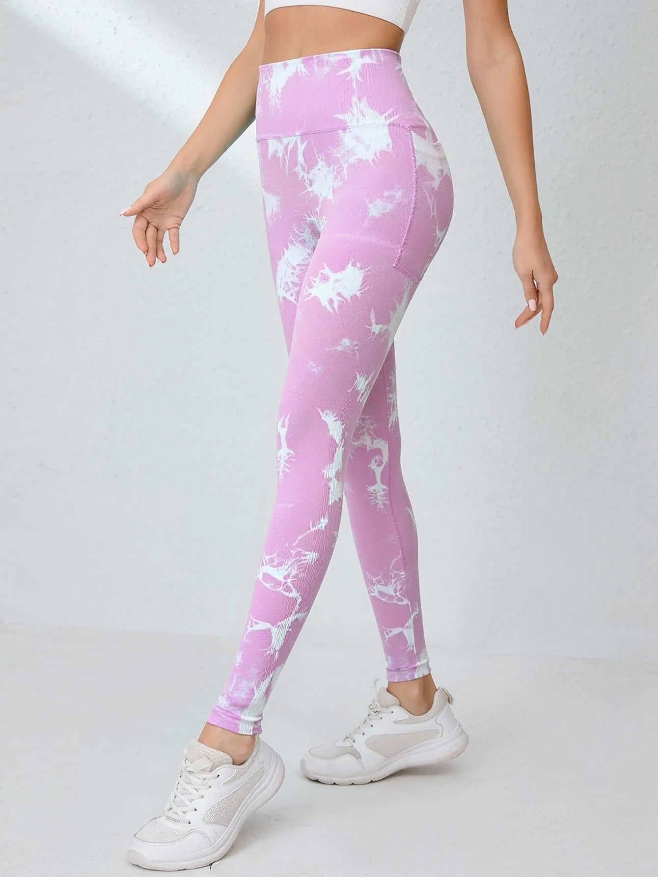 Nahtlose Workout-Leggings mit Batikmuster und hoher Taille für Damen, Scrunch Butt Lifting, Yoga, Fitnessstudio, Sporthose mit Taschen