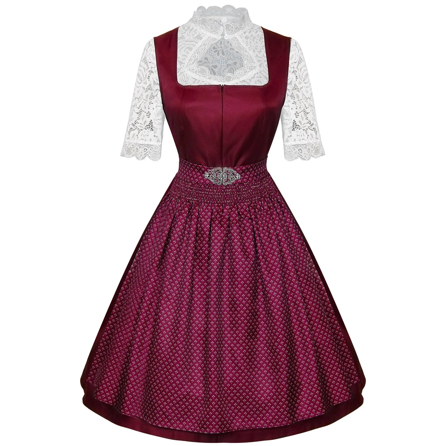 2025 Cosplay Kleid für Frauen Midi Rot Kostüm Kleid Oktoberfest Bier Maid Frauen Dirndl Kleid mit Spitze Schürze Mode Halloween