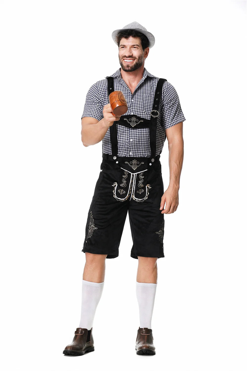 Mann Karneval Oktoberfest Kostüm Top Halfter Lederhosen Hut Bayerischer Barkeeper Halloween Cosplay Phantasie Partykleid