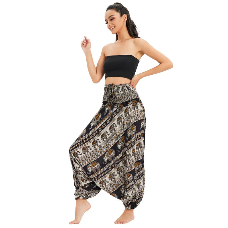 Bohemian Hosen Frauen Pantalones Mujer Hippie Hohe Taille Rayon Harem Baggy Boho Yoga Strand Tragen Gießen Femme Calca Feminina Gedruckt