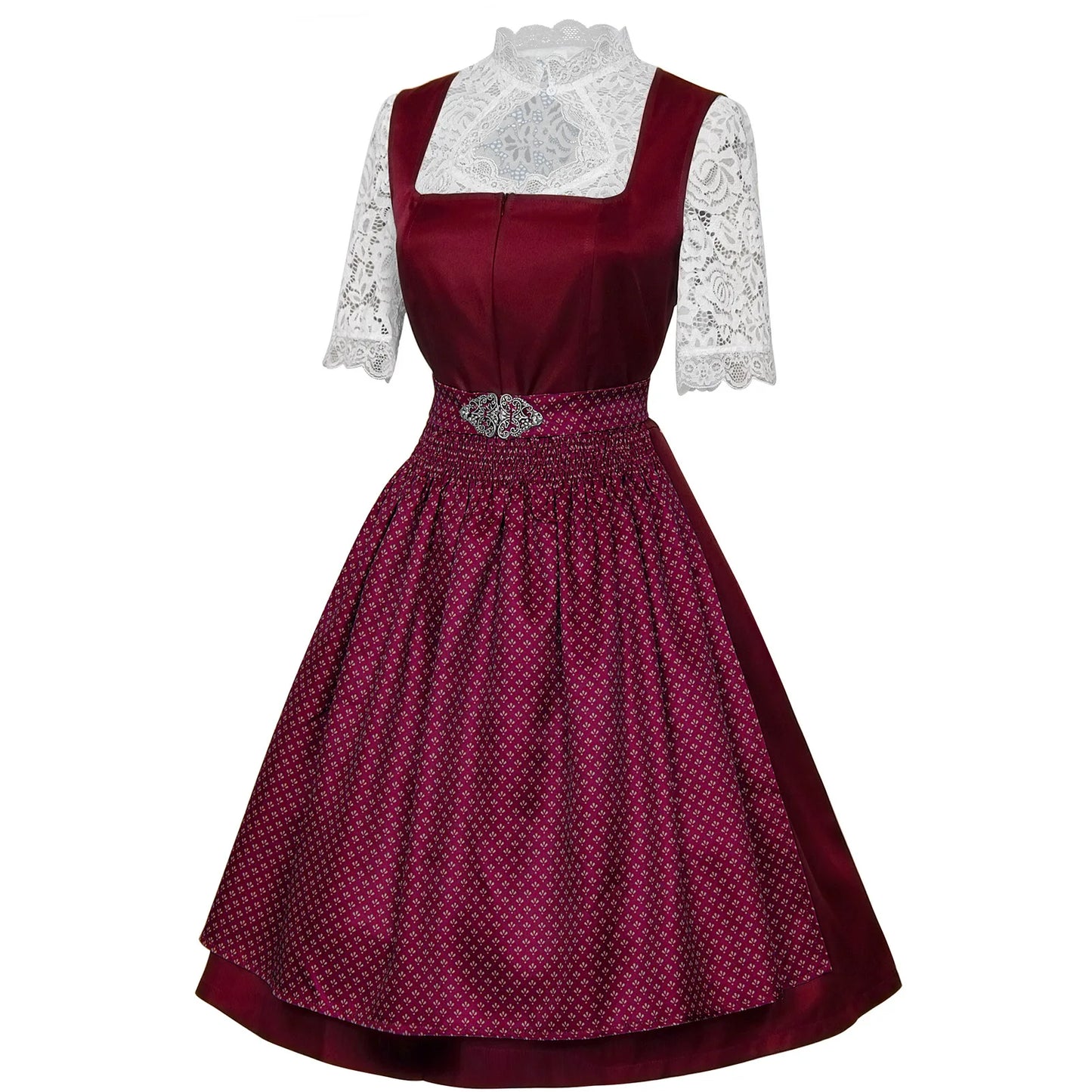 2025 Cosplay Kleid für Frauen Midi Rot Kostüm Kleid Oktoberfest Bier Maid Frauen Dirndl Kleid mit Spitze Schürze Mode Halloween