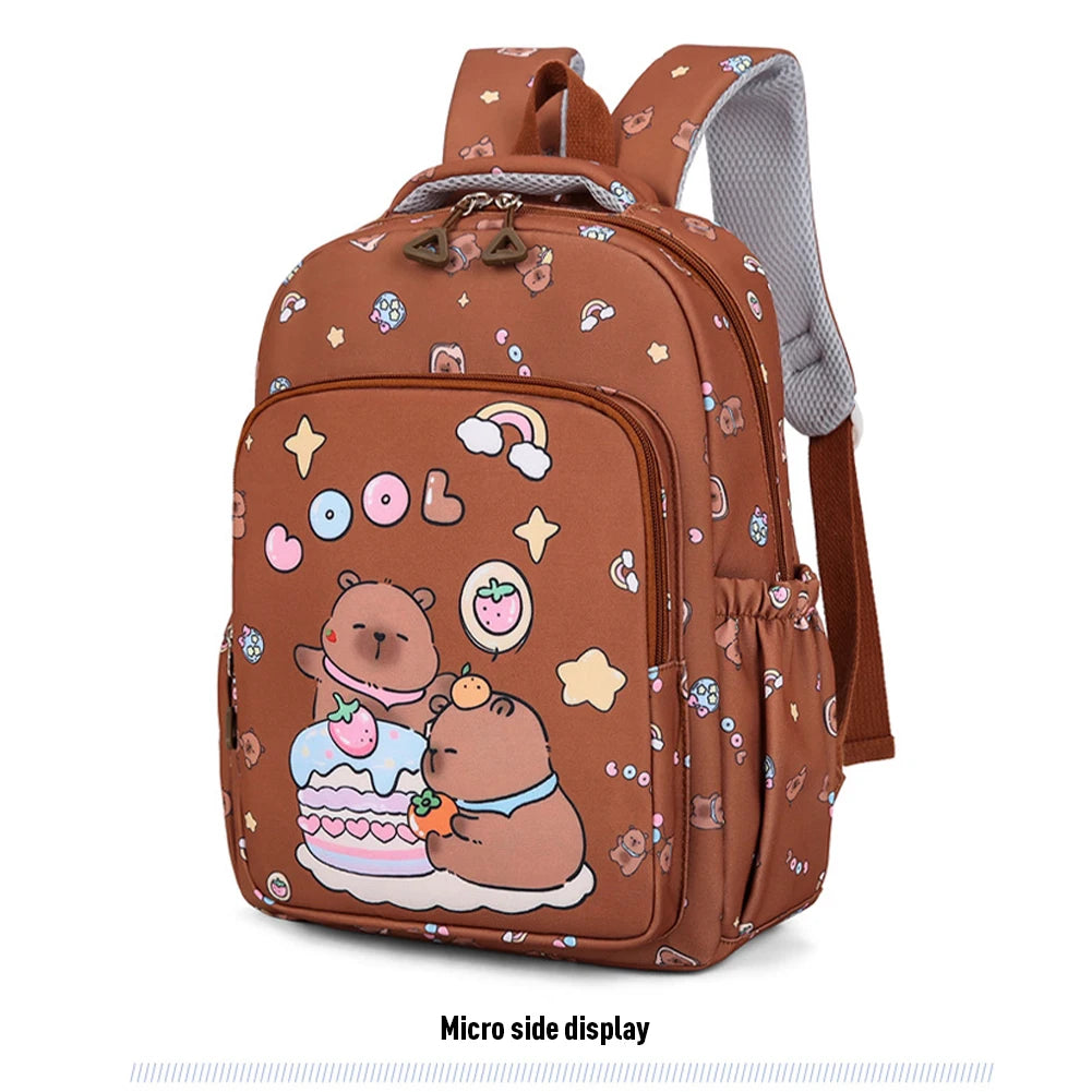 3in1 School Backpack Set Nylon Cute Bookbag Going Out Cartoon Laptop Travel Bag Breathable Back Large Capacity Cute Capybara Bag